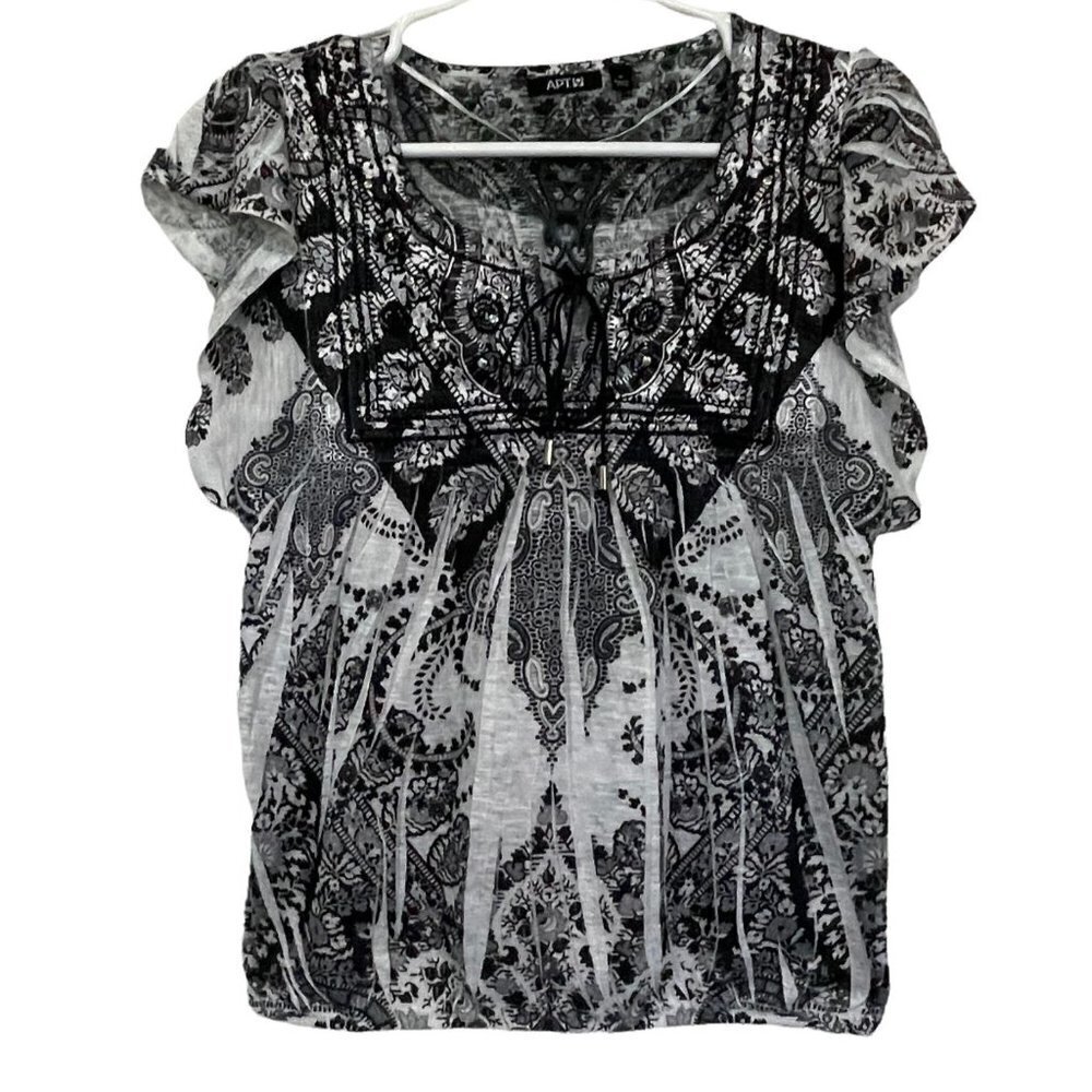 APT 9 Top Shirt Black White‎ Silver Size S